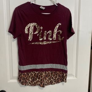 PINK sequin and leopard print tee shirt